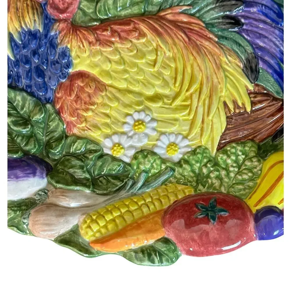 Fitz and Floyd 1996 Vibrant Colorful 'Coq du Village' Majolica Rooster Plate